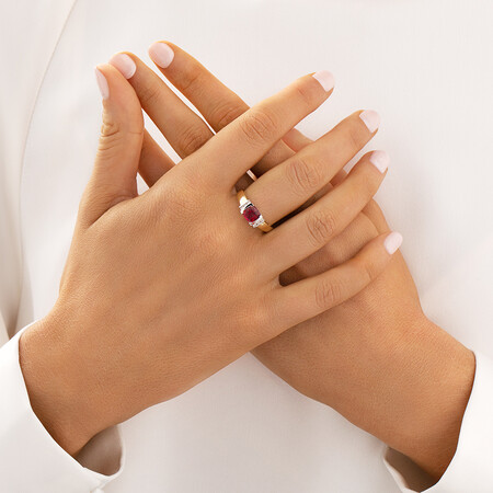 Ring with Created Ruby & Diamonds in 10kt Yellow & White Gold Ring with Created Ruby & Diamonds in 10kt Yellow & White Gold