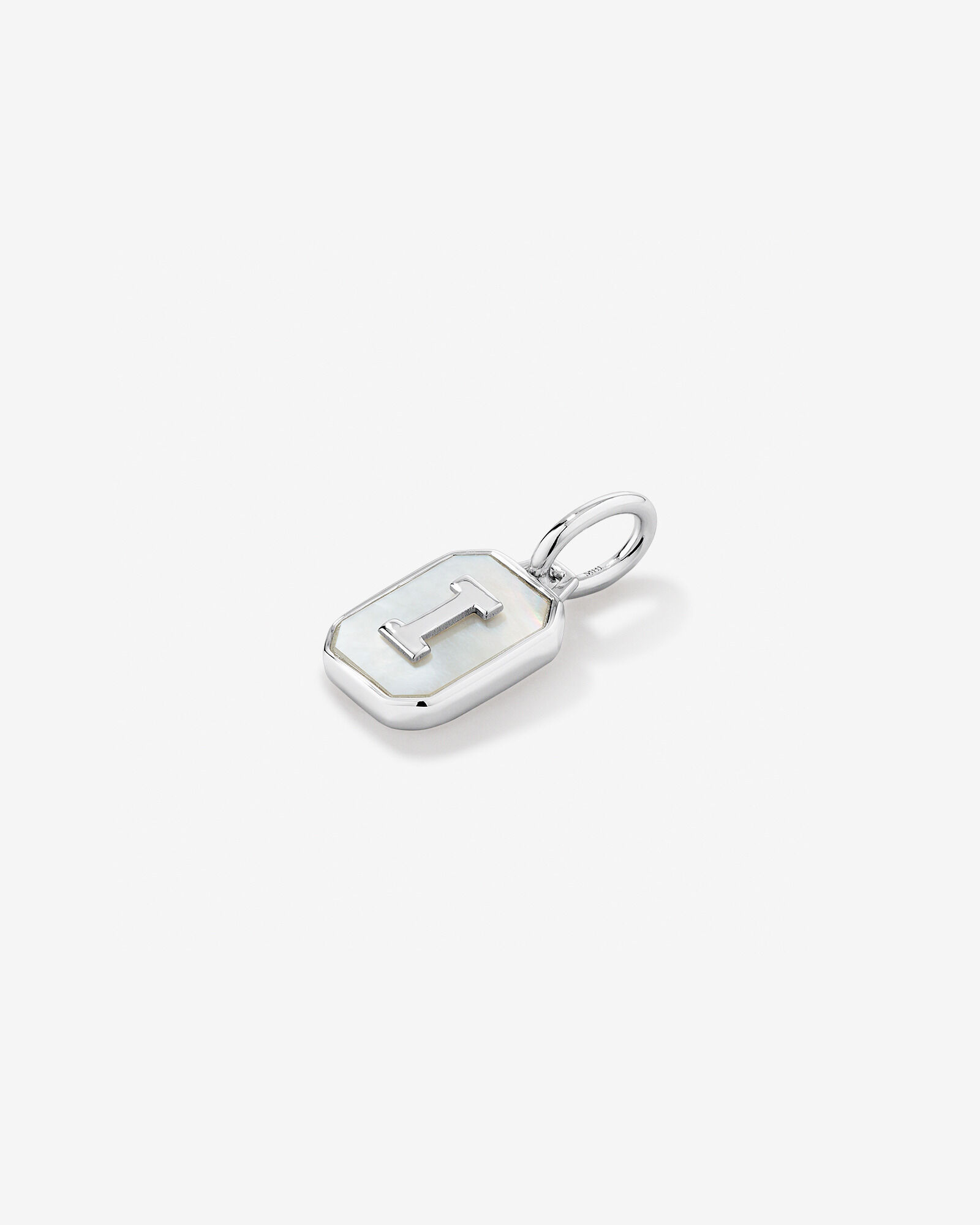Letter I Mother of Pearl Initial Pendant in Sterling Silver