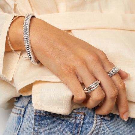 Solid Sterling Silver 3 Colour Wavy Triple Band Ring 