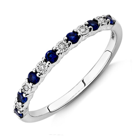 Sapphire Stacker Ring with Diamonds in Sterling Silver Sapphire Stacker Ring with Diamonds in Sterling Silver