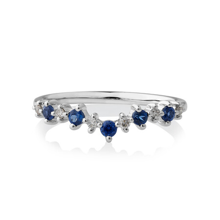 Ring with Created Blue Sapphire & Diamonds in 10kt White Gold Ring with Created Blue Sapphire & Diamonds in 10kt White Gold