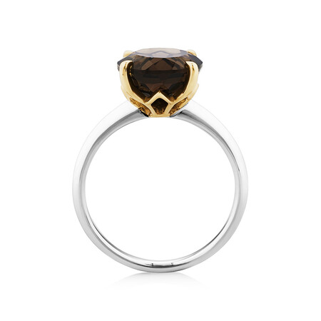 10mm Smokey Quartz Ring in Sterling Silver & 10kt Yellow Gold 10mm Smokey Quartz Ring in Sterling Silver & 10kt Yellow Gold