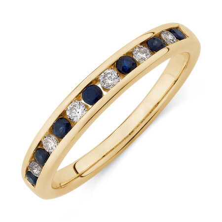 Ring with Natural Sapphire & 0.15 Carat TW of Diamonds in 10kt Yellow Gold Ring with Natural Sapphire & 0.15 Carat TW of Diamonds in 10kt Yellow Gold