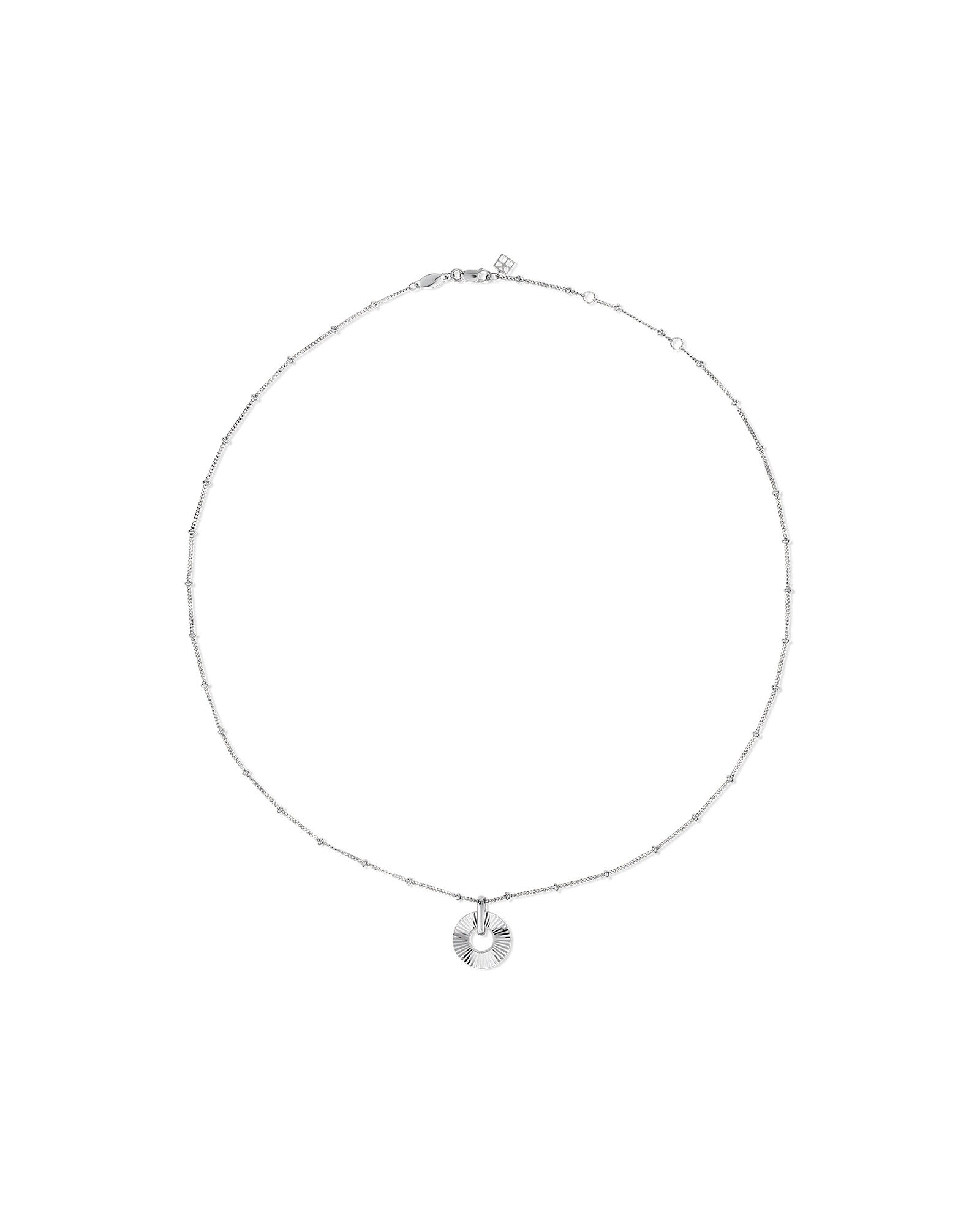 Sunray Open Circle Pendant Station Necklace in Sterling Silver
