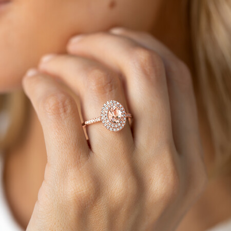 Double Halo Ring with Morganite & 0.25 Carat TW of Diamonds in 10kt Rose Gold Double Halo Ring with Morganite & 0.25 Carat TW of Diamonds in 10kt Rose Gold