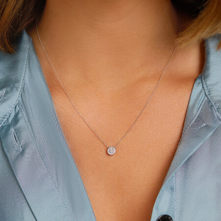 Halo Necklace with 0.23 Carat TW of Diamonds in 10kt White Gold Halo Necklace with 0.23 Carat TW of Diamonds in 10kt White Gold