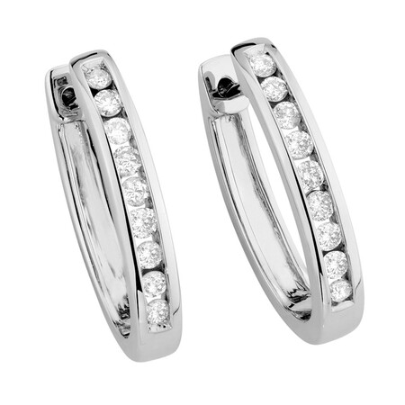 Huggie Earrings with 0.34 Carat TW of Diamonds in 10kt White Gold Huggie Earrings with 0.34 Carat TW of Diamonds in 10kt White Gold