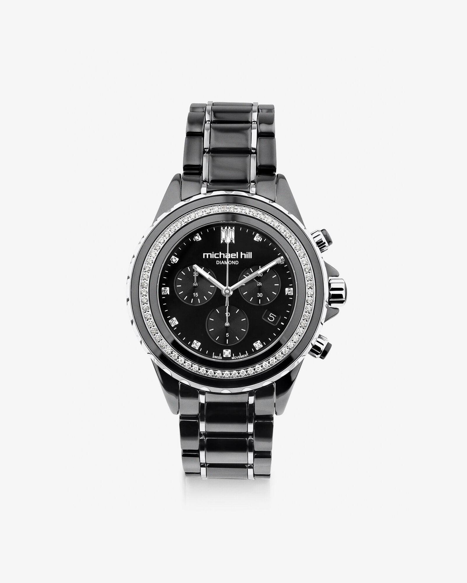 Unisex Chronograph Watch with 1/2 Carat TW of Diamonds Black Ceramic & Stainless Steel