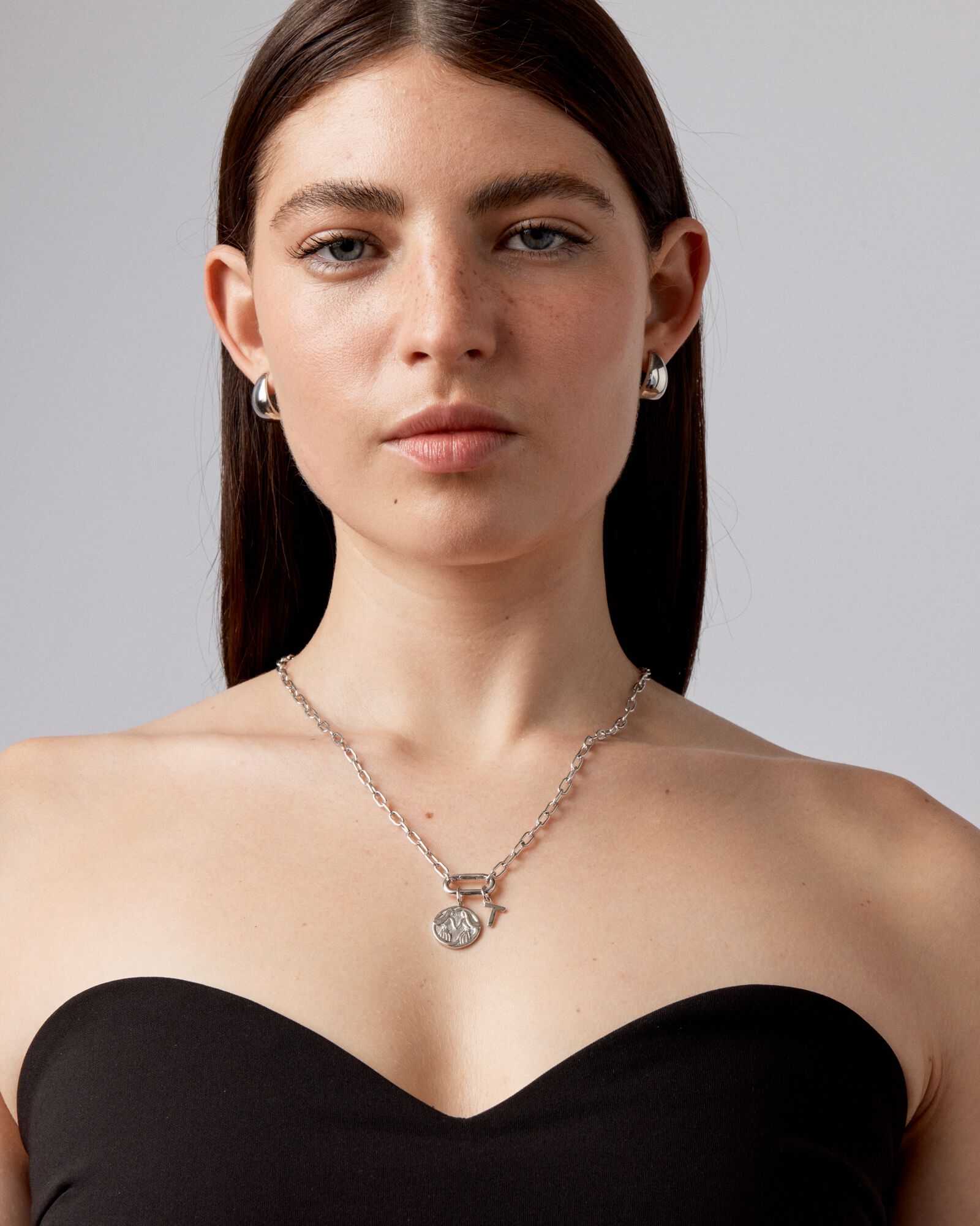 Letter T Initial Pendant in Sterling Silver