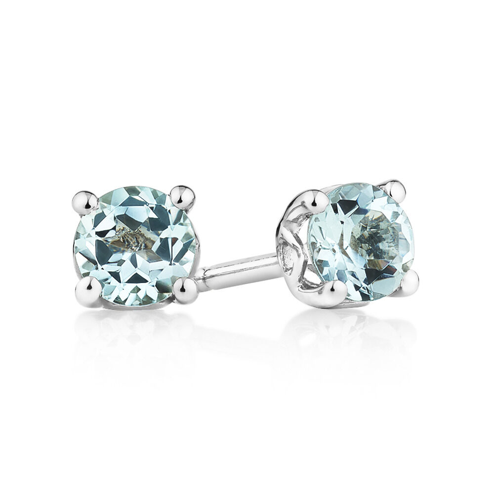 Stud Earrings With Aquamarine In 10kt White Gold
