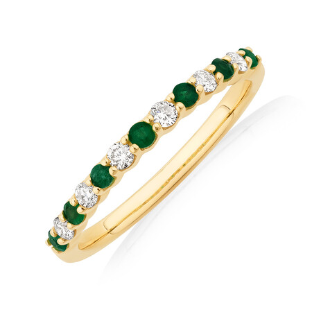 Stacker Ring with Natural Emerald & 1/7 Carat TW of Diamonds in 10kt Yellow Gold Stacker Ring with Natural Emerald & 1/7 Carat TW of Diamonds in 10kt Yellow Gold