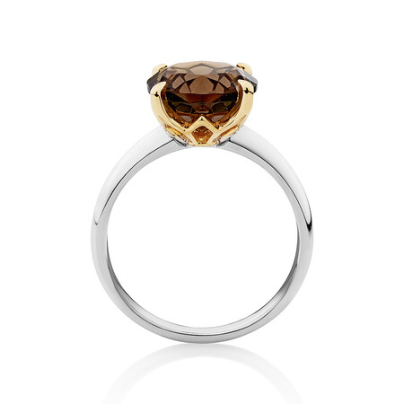 10mm Smokey Quartz Ring in Sterling Silver & 10kt Yellow Gold 10mm Smokey Quartz Ring in Sterling Silver & 10kt Yellow Gold
