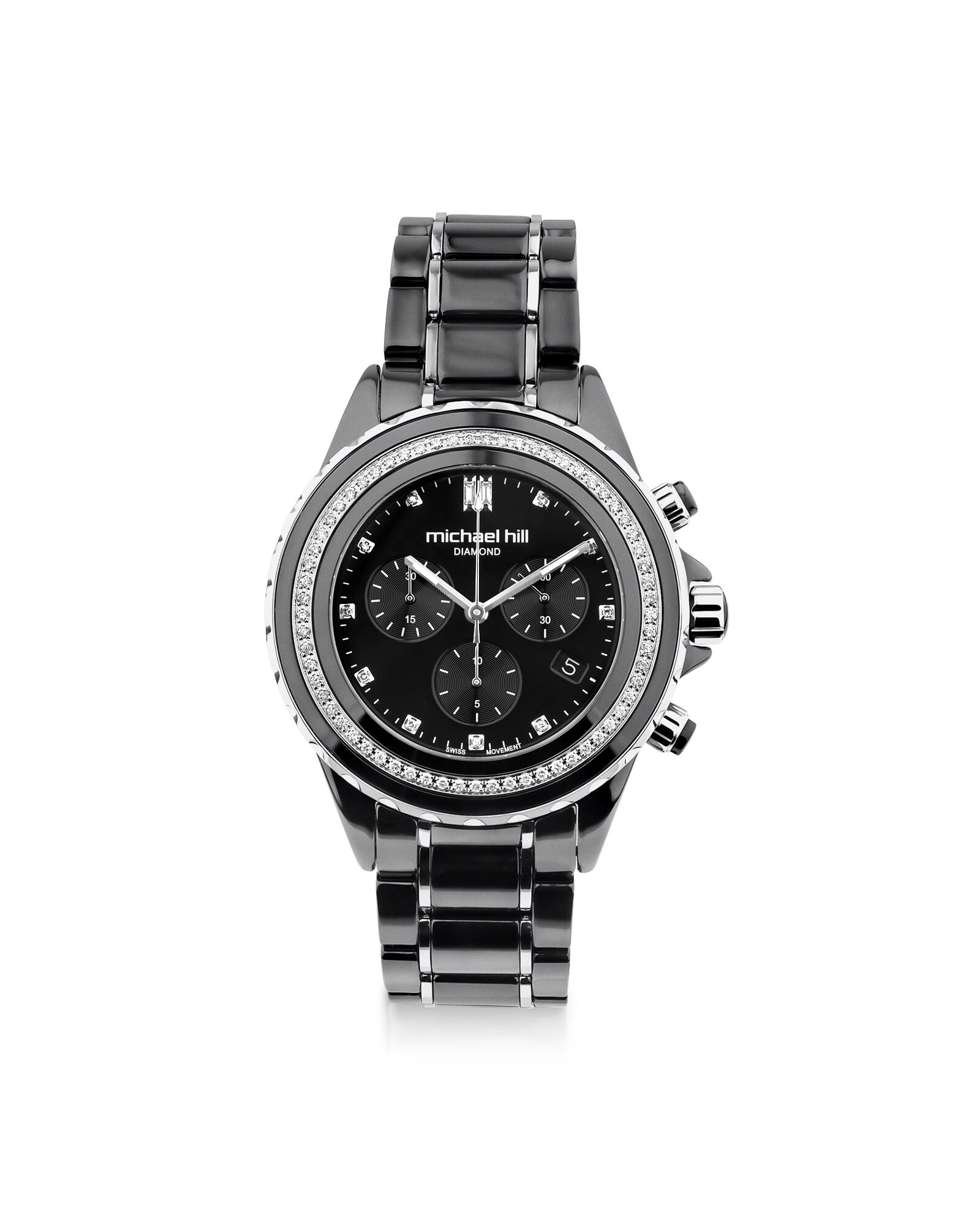 Unisex Chronograph Watch with 1/2 Carat TW of Diamonds Black Ceramic & Stainless Steel