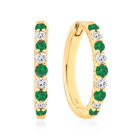 Huggie Earrings with Natural Emerald & .20 Carat TW of Diamonds in 10kt Yellow Gold Huggie Earrings with Natural Emerald & .20 Carat TW of Diamonds in 10kt Yellow Gold
