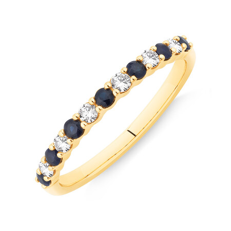 Ring with Blue Sapphire & 0.15 Carat TW of Diamonds in 10kt Yellow Gold Ring with Blue Sapphire & 0.15 Carat TW of Diamonds in 10kt Yellow Gold