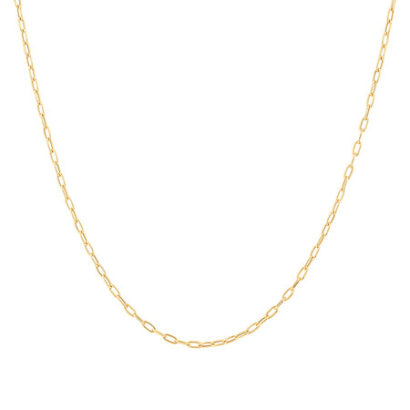 45cm (18”) 2mm-2.5mm Width Hollow Paperclip Chain in 10kt Yellow Gold