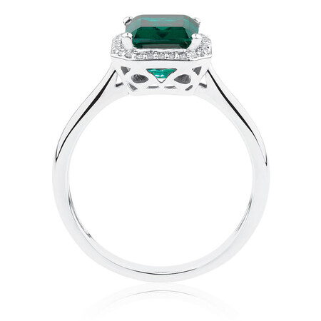 Ring with Created Emerald & Diamonds in 10kt White Gold Ring with Created Emerald & Diamonds in 10kt White Gold