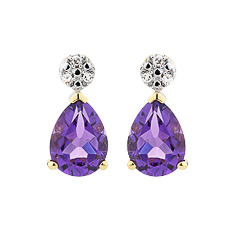 Stud Earrings with Amethyst & Diamonds in 10kt Yellow Gold Stud Earrings with Amethyst & Diamonds in 10kt Yellow Gold