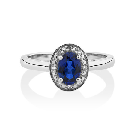Halo Ring with Created Sapphire & Diamonds in Sterling Silver Halo Ring with Created Sapphire & Diamonds in Sterling Silver