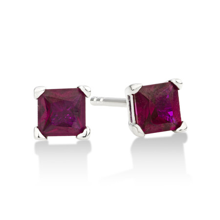 Square Stud Earrings with Ruby Cubic Zirconia in Sterling Silver Square Stud Earrings with Ruby Cubic Zirconia in Sterling Silver