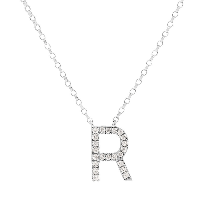 R Initial Necklace With 0 10 Karat Tw Of Diamonds In 10kt White Gold
