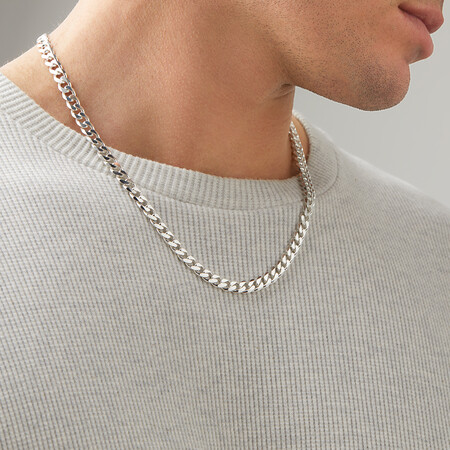 55cm (22") 7mm-7.5mm Width Curb Chain in Sterling Silver 55cm (22") 7mm-7.5mm Width Curb Chain in Sterling Silver