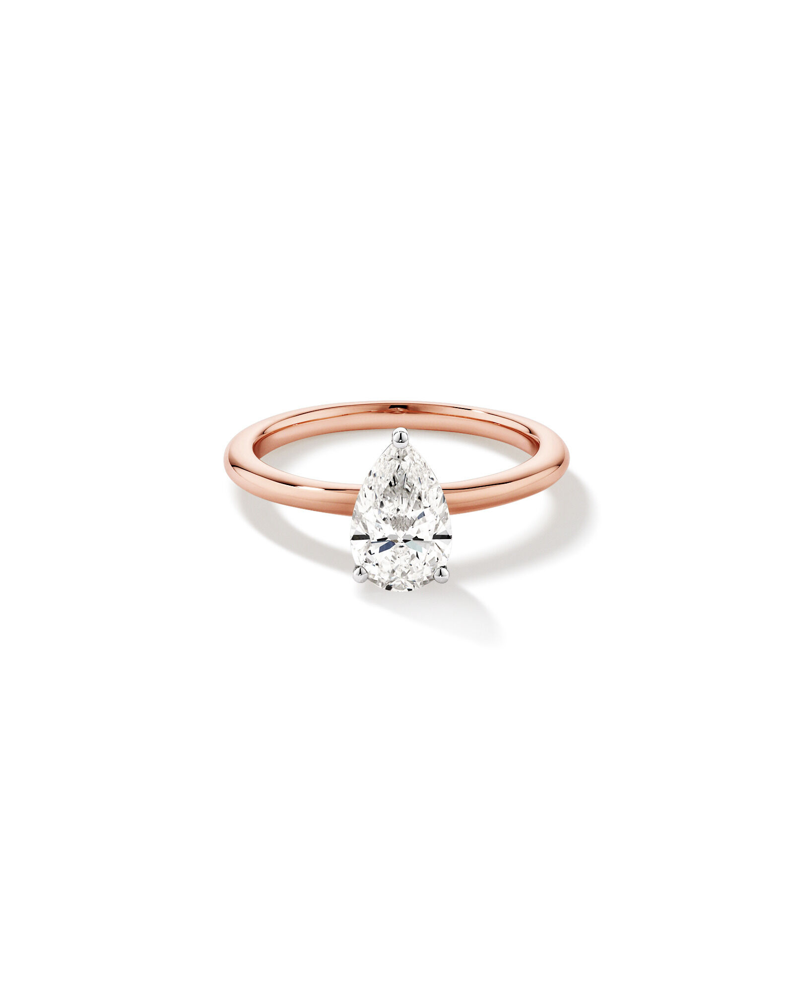 Bague de fiançailles solitaire en diamant cultivé en laboratoire TW Pear de 1,25 carat en or rose et blanc 14 carats