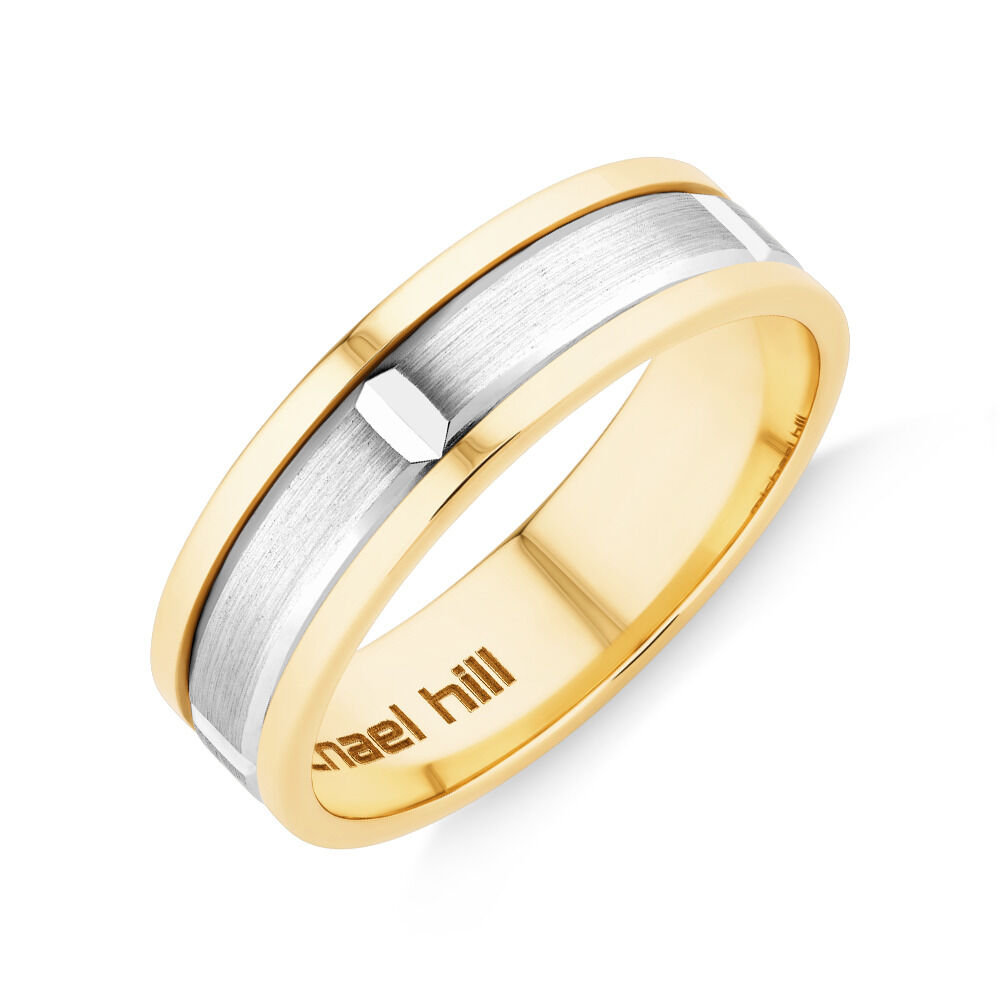 White gold and yellow gold mens wedding bands top