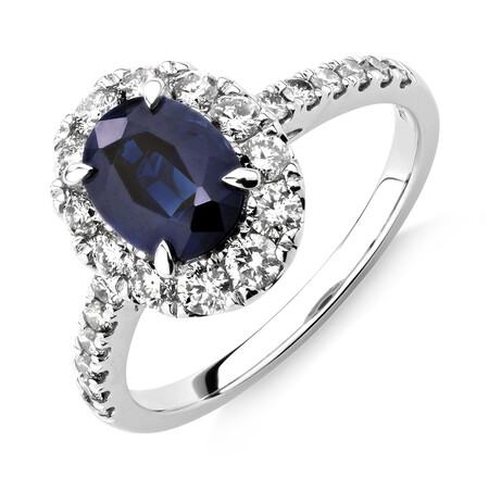 Halo Ring with Sapphire & 0.80 Carat TW of Diamonds in 14kt White Gold Halo Ring with Sapphire & 0.80 Carat TW of Diamonds in 14kt White Gold