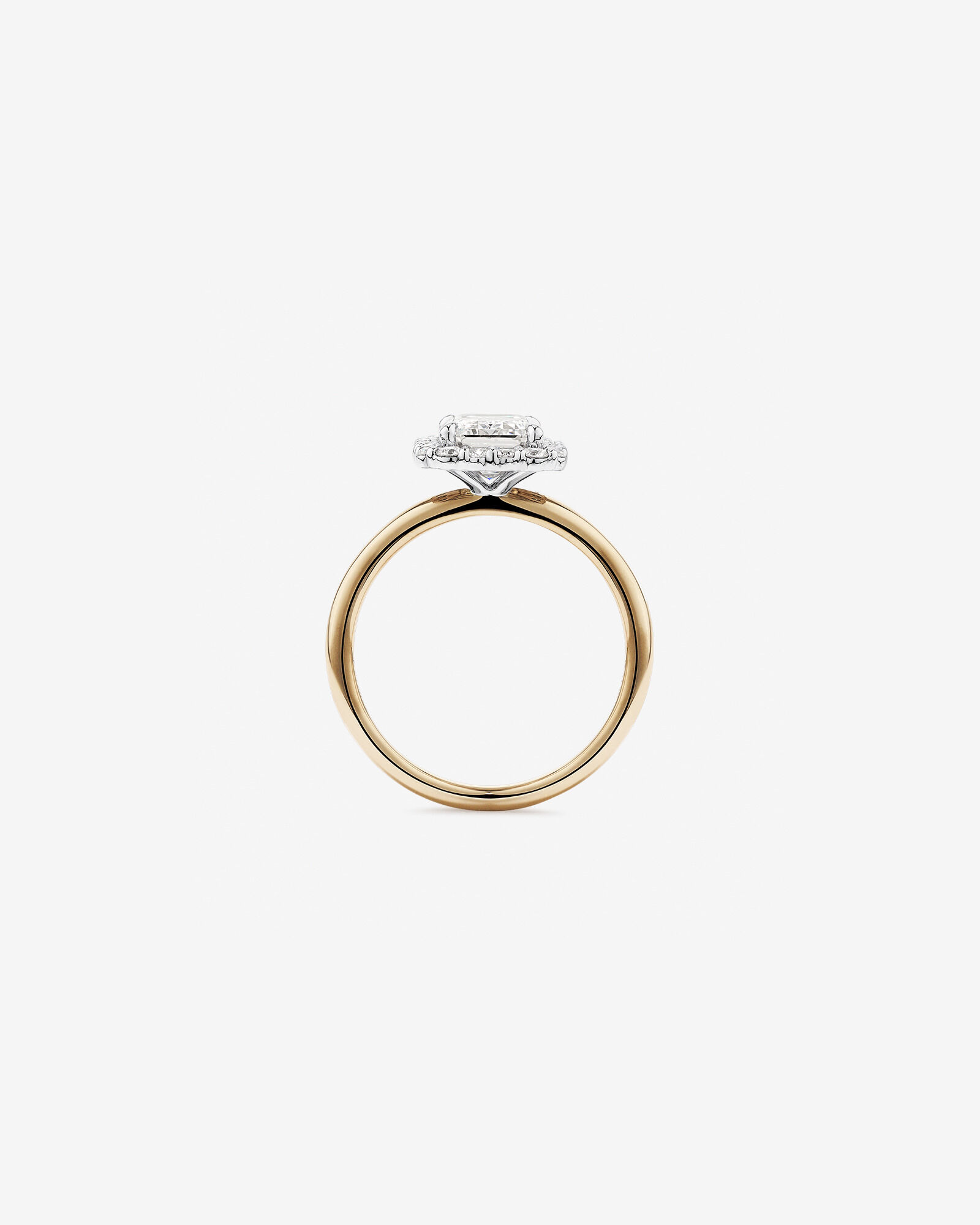 Carat TW Emerald Cut Laboratory-Grown Diamond Halo Engagement Ring in 14kt Yellow Gold