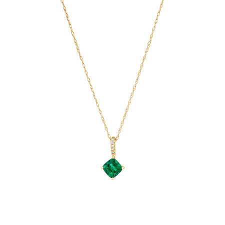 Pendant with Created Emerald & Diamonds in 10kt Yellow Gold Pendant with Created Emerald & Diamonds in 10kt Yellow Gold