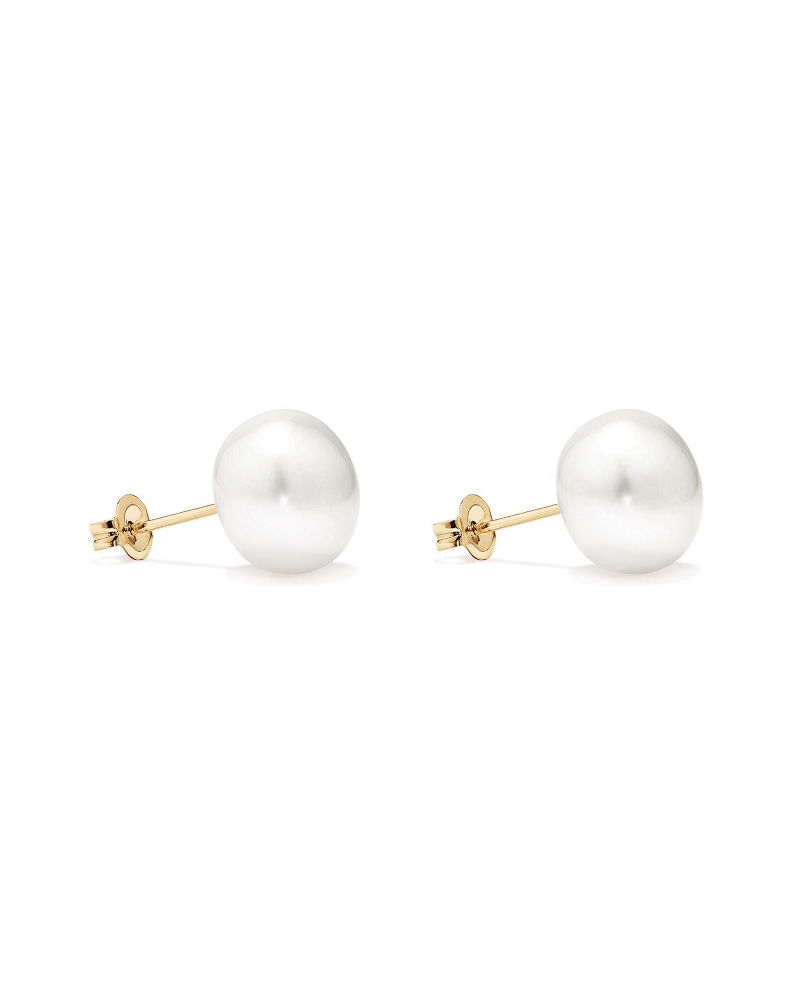10.5-11mm Button Cultured Freshwater Pearl Stud Earrings in 10kt Yellow Gold