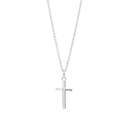 46cm Cross Pendant with Cubic Zirconia In Sterling Silver