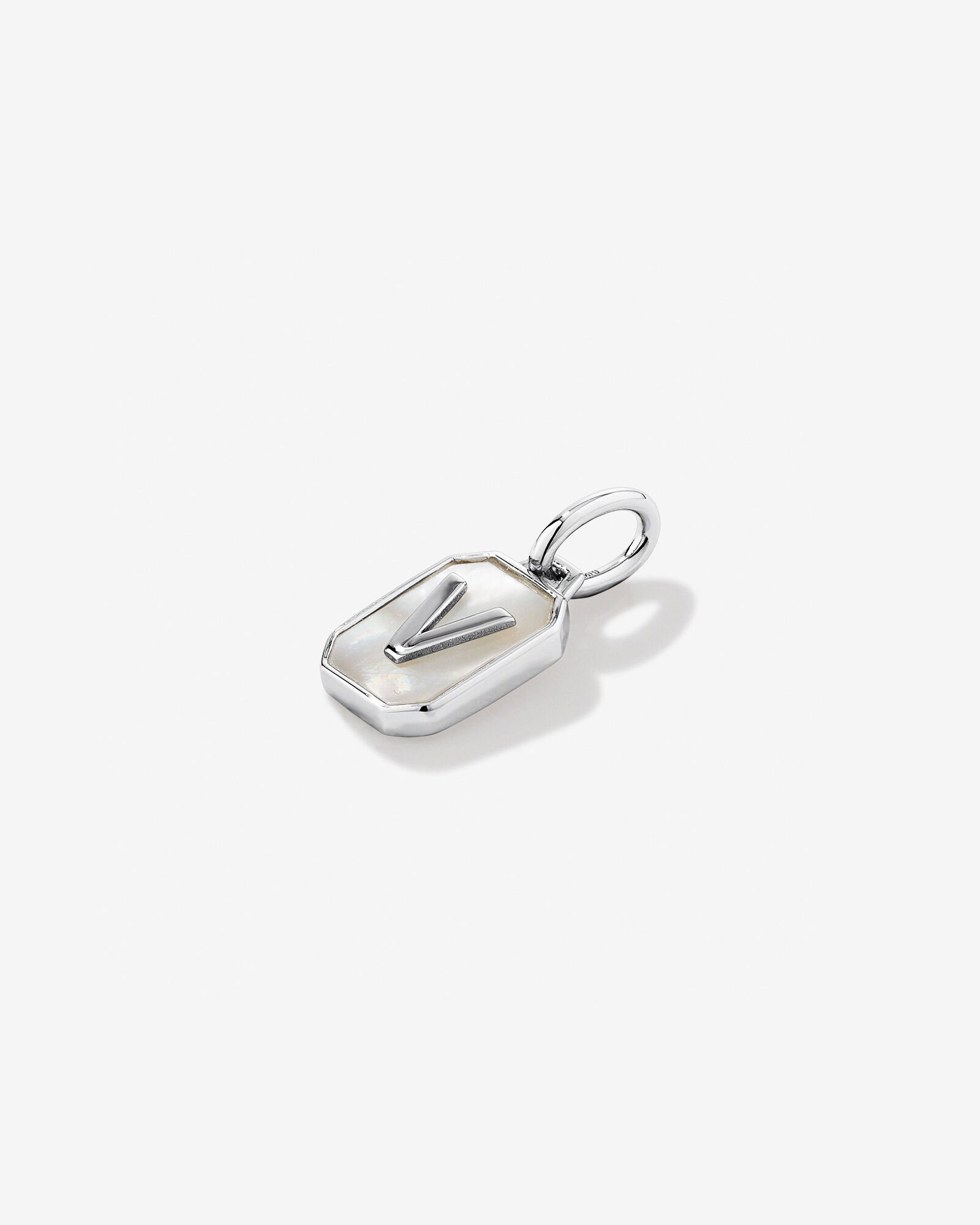 Letter V Mother of Pearl Initial Pendant Sterling Silver
