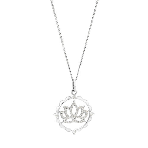 Lotus Motif Pendant with 0.15 Carat TW of Diamonds in Sterling Silver