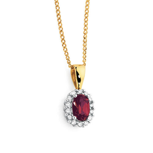 Pendant with Created Ruby & Diamonds in 10kt Yellow & White Gold