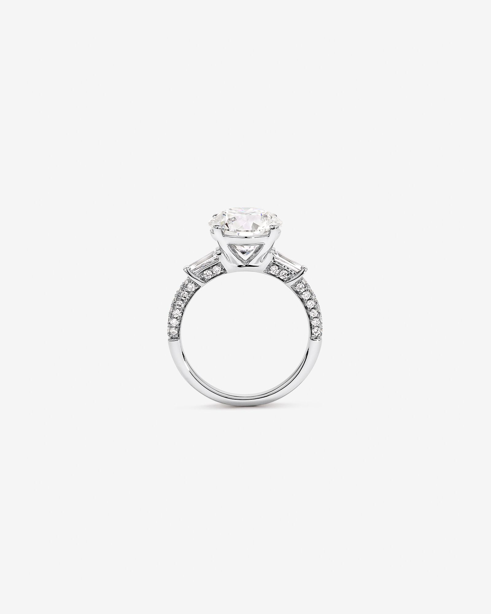 4.59 Carat TW Round Brilliant & Baguette Laboratory-Grown Diamond Engagement Ring in 18kt White Gold
