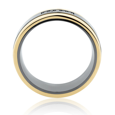 7mm Ring with Black Diamonds in 10ct Yellow Gold & Black Titanium 7mm Ring with Black Diamonds in 10ct Yellow Gold & Black Titanium