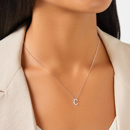 C Initial Necklace with 0.10 Carat TW of Diamonds in 10kt White Gold C Initial Necklace with 0.10 Carat TW of Diamonds in 10kt White Gold