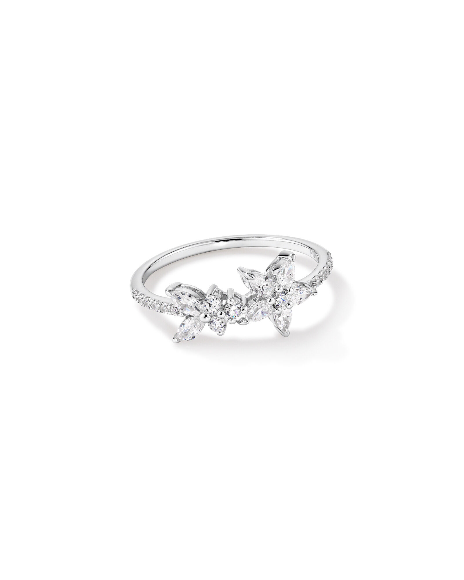 Floral Pavé Ring with Cubic Zirconia Sterling Silver
