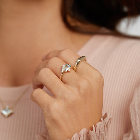 Aquamarine Bezel Ring with Diamonds in 10kt Yellow Gold Aquamarine Bezel Ring with Diamonds in 10kt Yellow Gold