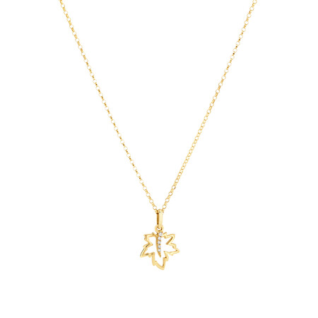 Maple Leaf Pendant with Diamonds In 10kt Yellow Gold