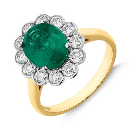 Ring with Natural Emerald & 0.96 Carat TW of Diamonds in 18kt Yellow & White Gold