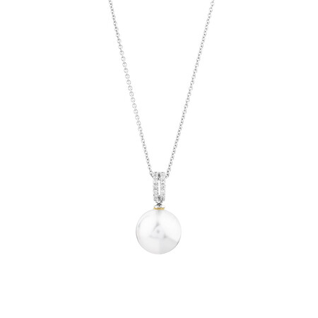 Pendant With Cultured South Sea Pearl And Diamonds In 14ct White Gold Pendant With Cultured South Sea Pearl And Diamonds In 14ct White Gold