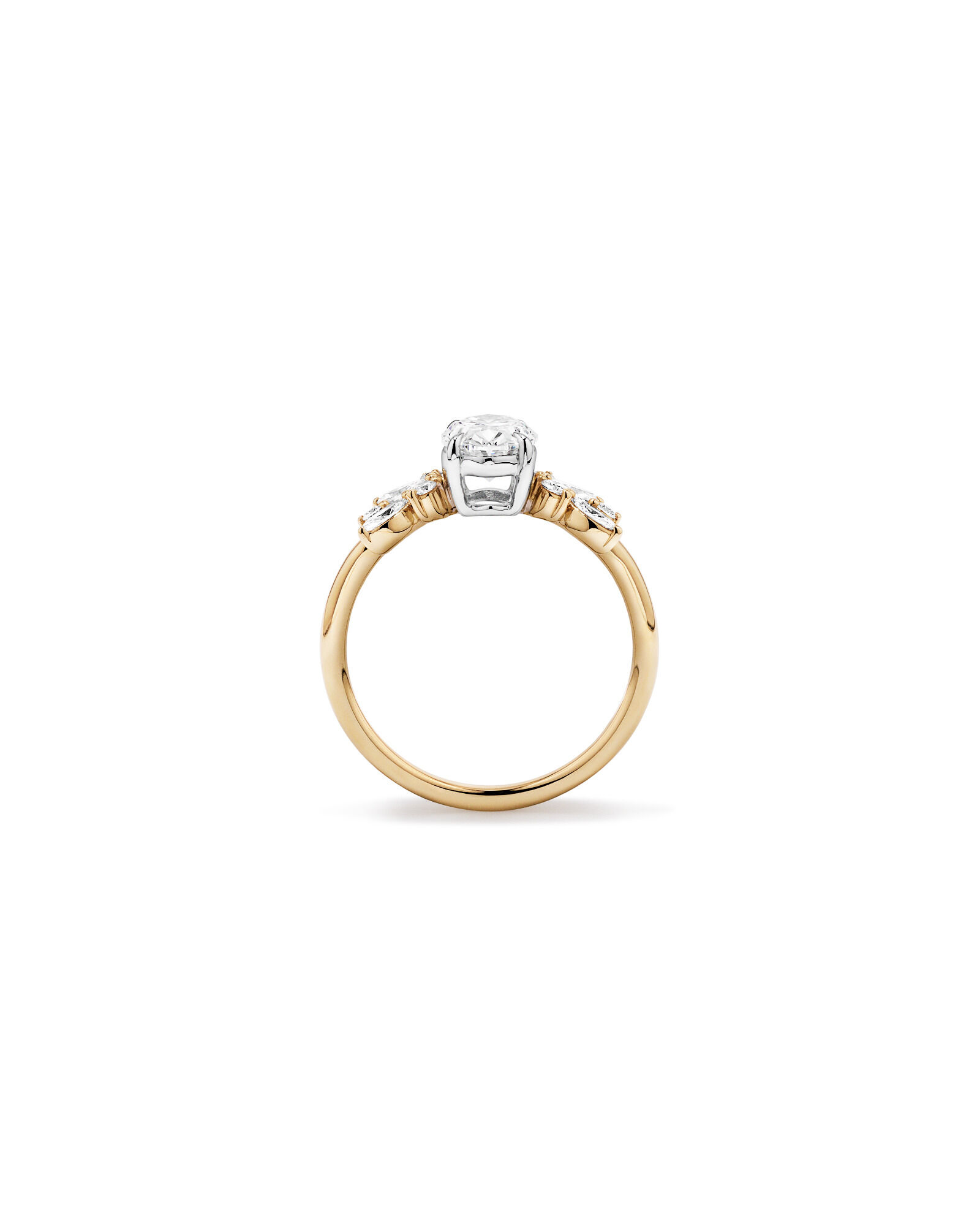1.40 Carat TW Oval Cut Laboratory-Grown Diamond Marquise & Round Cut Side Stone Engagement Ring in 14kt Yellow & White Gold