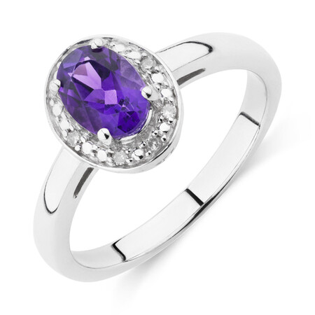 Halo Ring with Diamonds and Amethyst in Sterling Silver Halo Ring with Diamonds and Amethyst in Sterling Silver