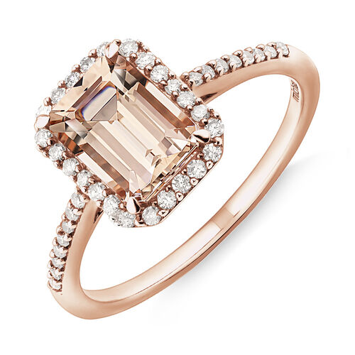 Bague en or rose 10 K à morganite avec halo de diamants totalisant 0,22 ct