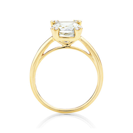 Ring with Green Amethyst & Diamonds In 10kt Yellow Gold Ring with Green Amethyst & Diamonds In 10kt Yellow Gold