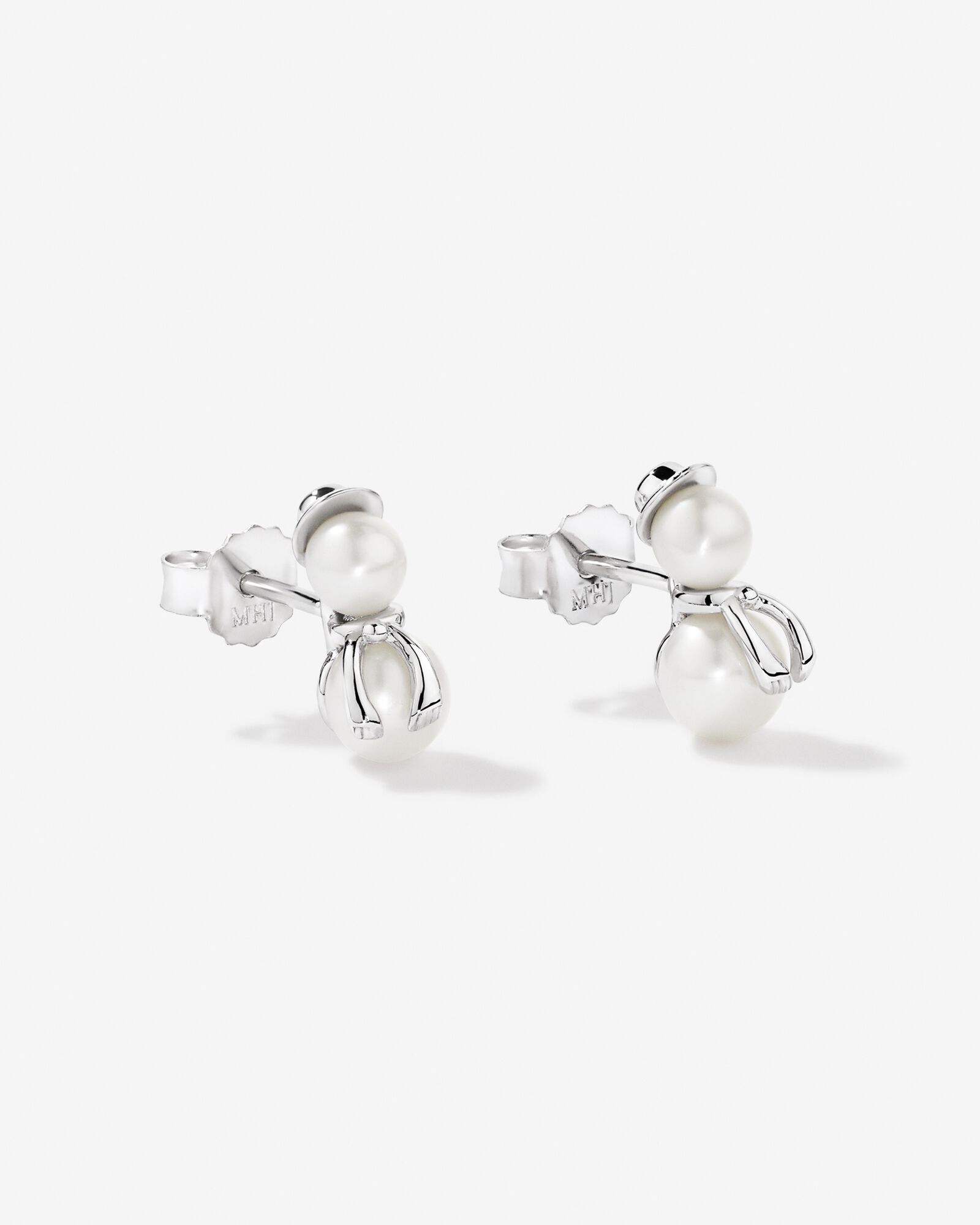 Snowman Stud Earrings with Cultured Freshwater Pearls in Sterling Silver