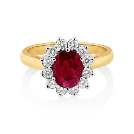 Ring with Natural Ruby & 0.48 Carat TW of Diamonds in 18kt Yellow & White Gold Ring with Natural Ruby & 0.48 Carat TW of Diamonds in 18kt Yellow & White Gold